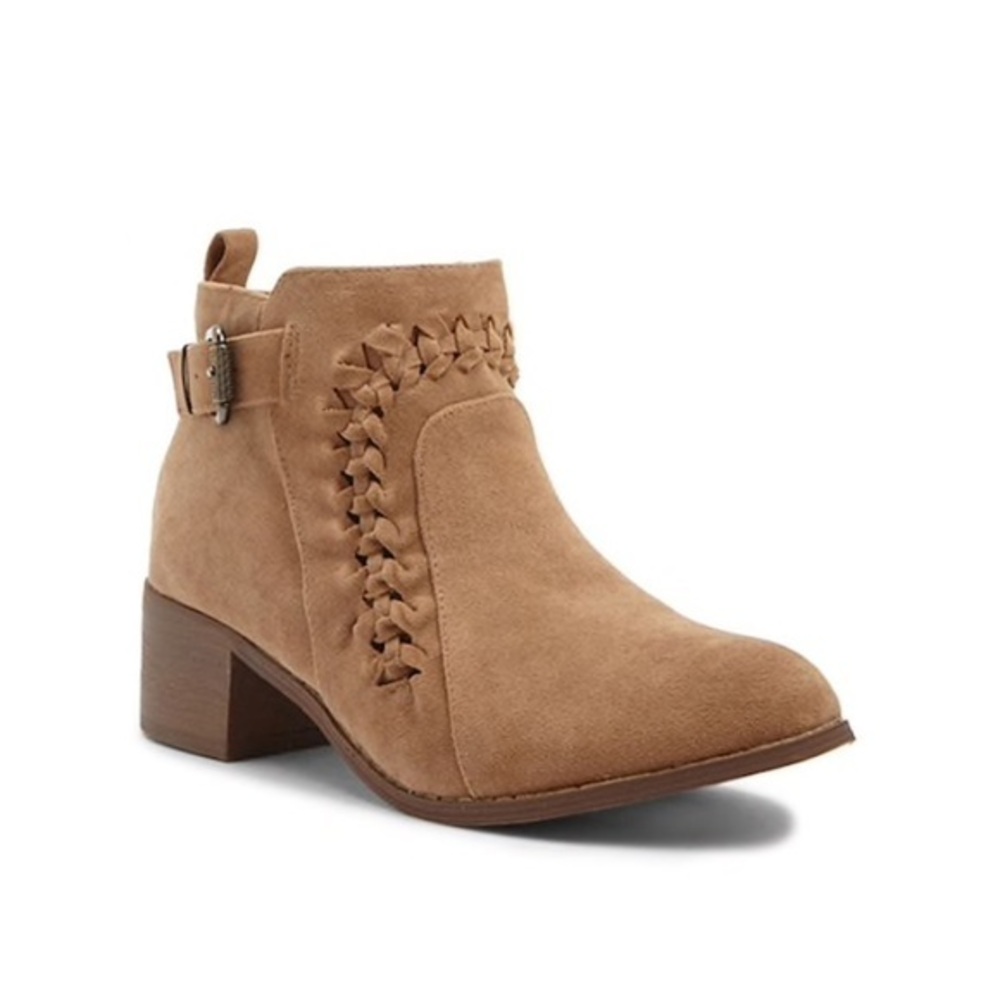 NWT Taupe Braided Faux Suede Ankle Boots Booties